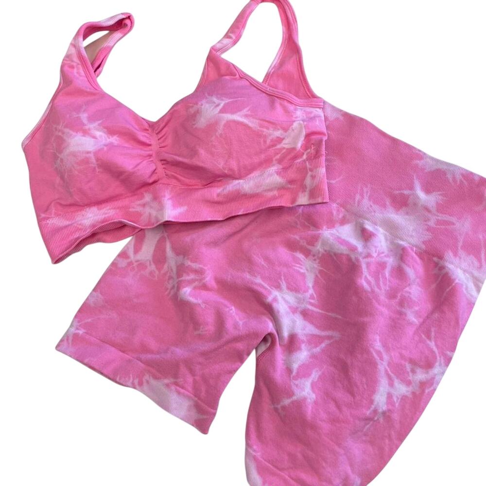 Pink tie dye sports bra
